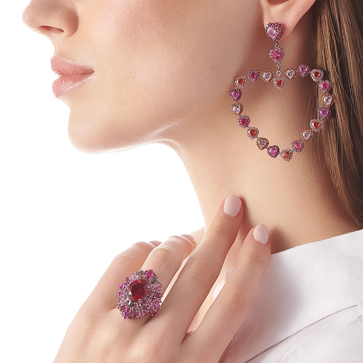 Ruby Love Heart Hoop Earrings